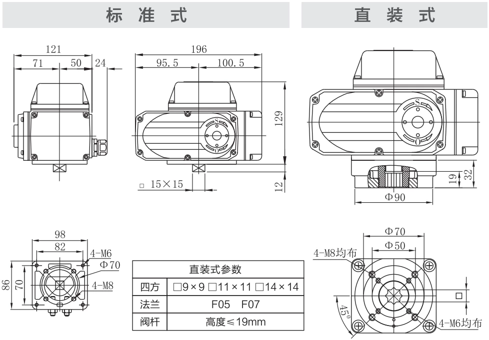 快开电动执行器 DCL-K10 外型安装尺寸